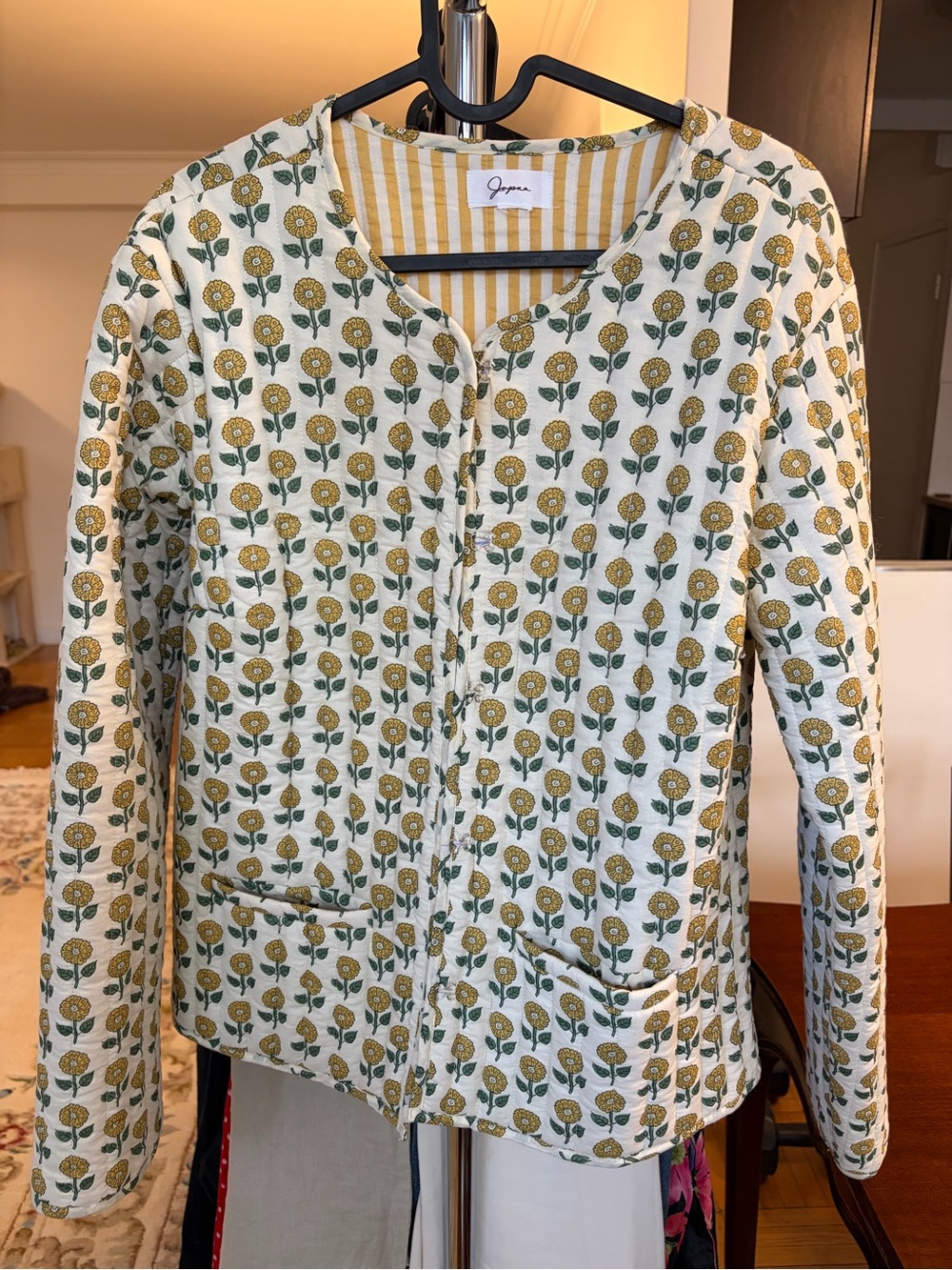 Japna Cream Fall Jacket with Mustard Floral Print
